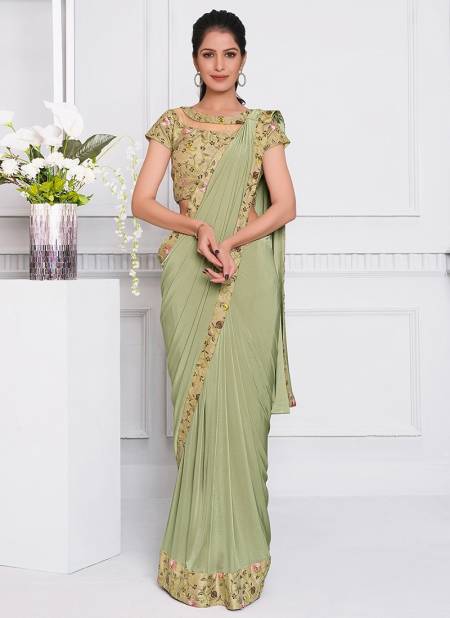 Pista Green Colour MOHMANTHAN 21500 Fancy Designer Party Wear Stylish Lycra Heavy Sequins Embroidery Work Saree Collection 21507